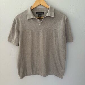 Banana Republic Taupe 100% Cotton Knit V-neck Short Sleeve Polo Shirt